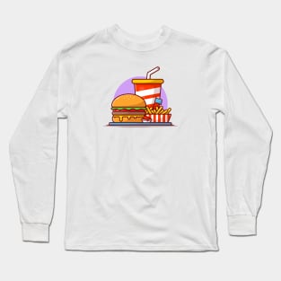 Burger, French Fries And Soda Cartoon Vector Icon Illustration Long Sleeve T-Shirt